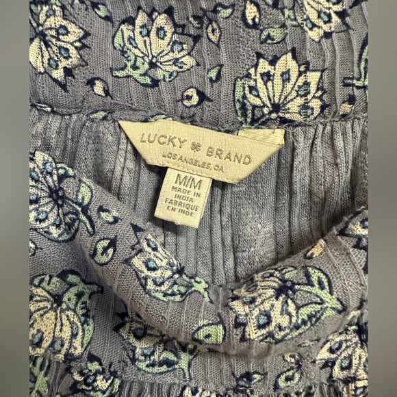 Lucky Brand Crinkle Top Spring Floral Flare Sleeve Round Scoop Waist Medium - Picture 11 of 17